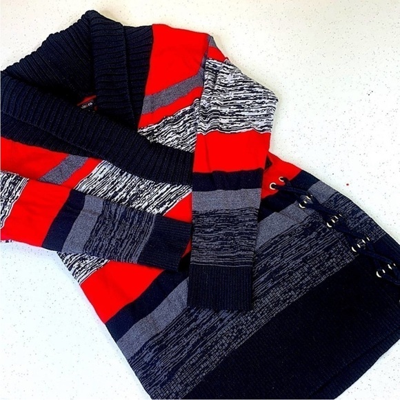 STYLE & CO Wrapped Knit Tunic Sweater Women
Size M Striped Pullover Laced Up - Picture 4 of 12